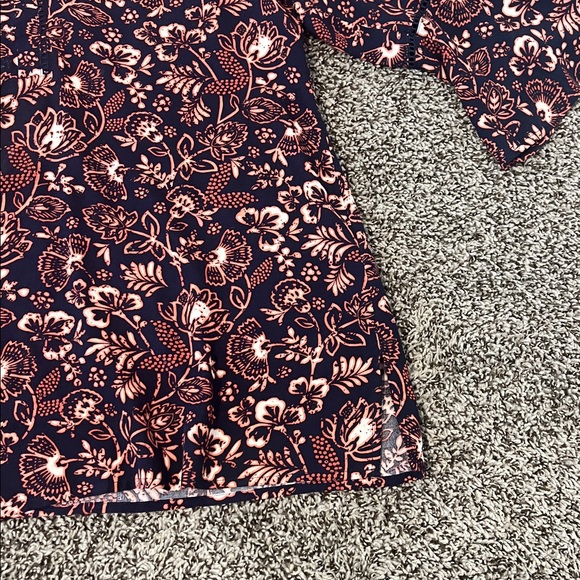 Gloria Vanderbilt Floral Tunic Top M Navy Coral Print, Eyelet Detail, 3/4 Sleeve - Picture 6 of 6